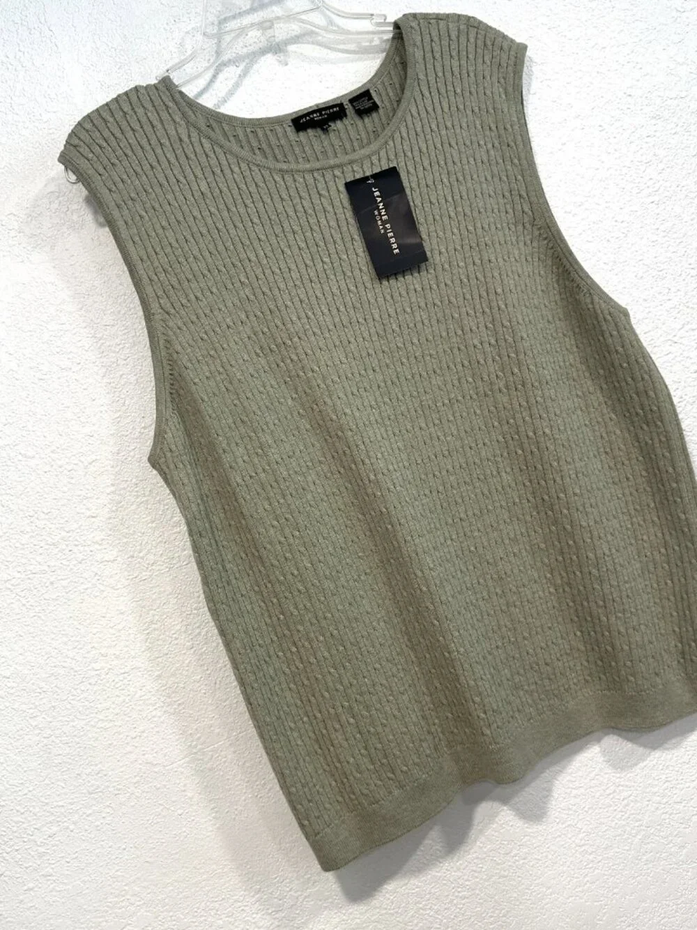 NWT Jeanne Pierre Sleeveless Sweater Vest Green Heather Cable Knit Women Size 3X